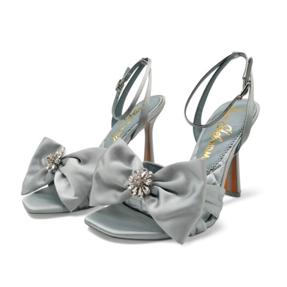 Sam Edelman Lexi Size 9 Cape Blue Satin Embellished Bow Ankle Strap Dress Sandal - Picture 5 of 16